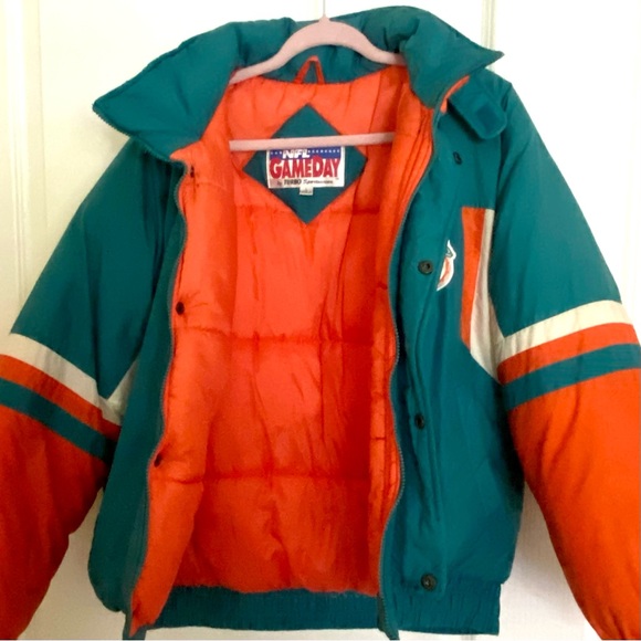 Vintage Miami Dolphins L Puffer Jacket Full Zip Old Logo NFL Game Day 80s - Picture 4 of 15